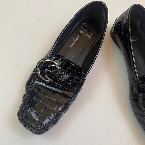 Stuart Weitzman Black Croc-Embossed Loafers - Picture 5 of 8